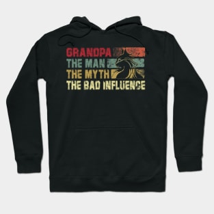 Mens Grandpa the Man the Myth the Bad Influence Vintage Cat Father's Day Gift Dad Hoodie